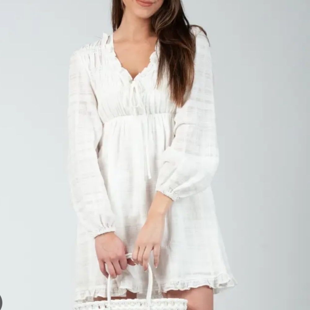 Speechless White Long Sleeve Sundress with V-Neck